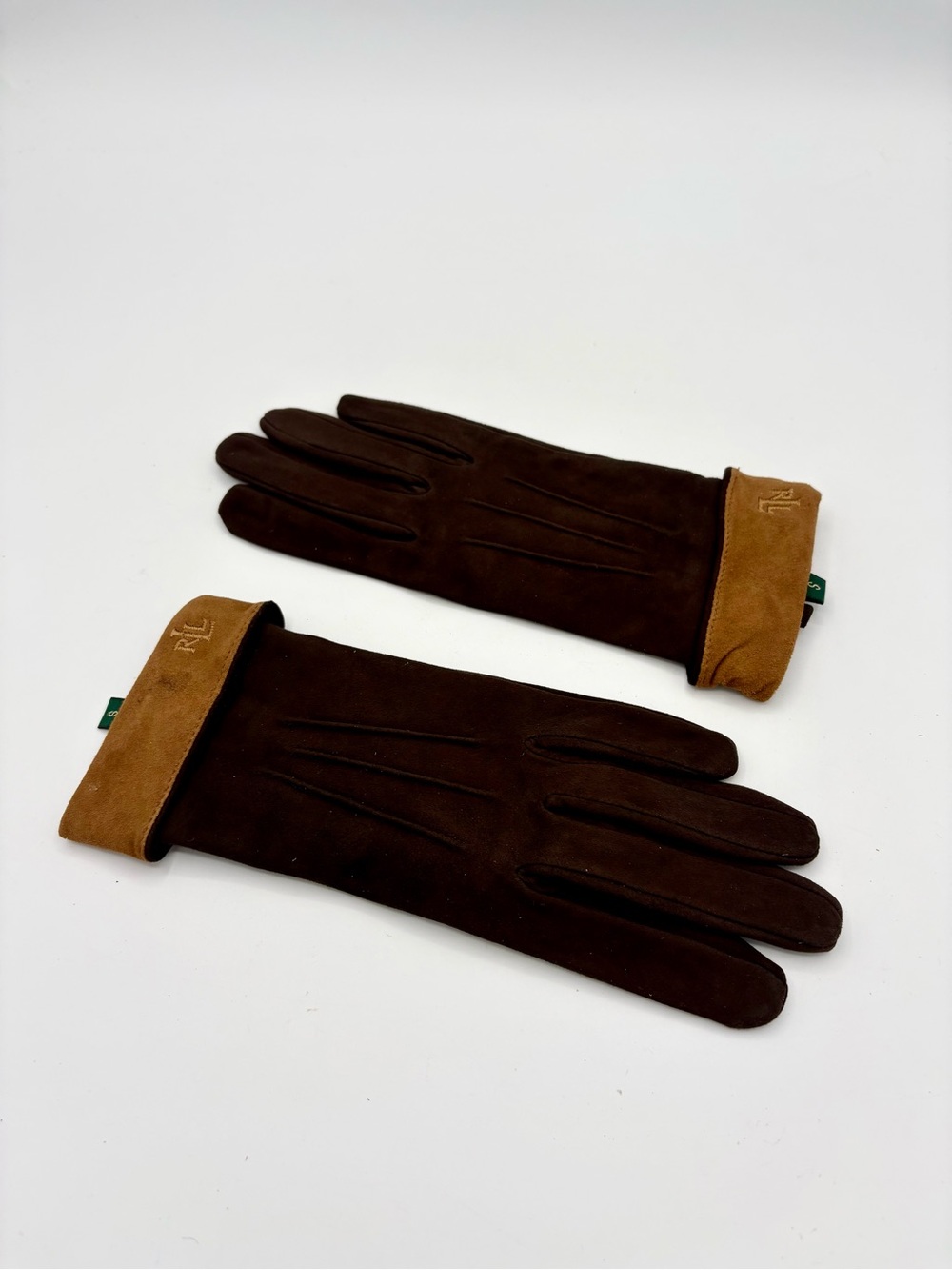 Ralph Lauren Leather Gloves Brown Tan Cuff RL Size Small Driving Gloves Fashion